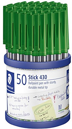 Staedtler Stick 430 M5CP50 Ballpoint Pen Medium, Green, Box of 50