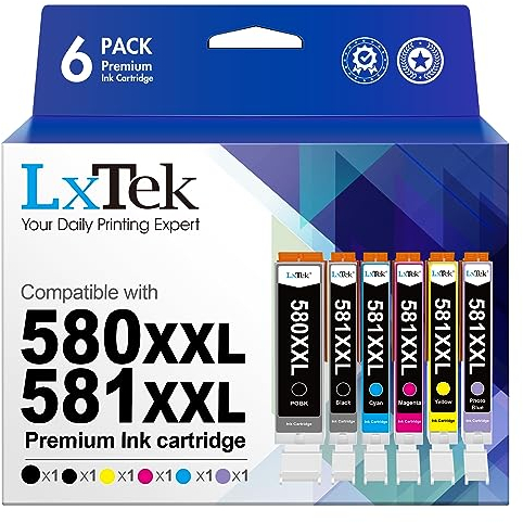 LxTek 581 XXL 580 581 PB Druckerpatronen Kompatibel für Canon 580 581 XXL für Canon TS8350 Patronen TS8351a TS8351 TS8300 TS8250 TS8352A (PGBK, Schwarz, Cyan, Magenta, Gelb, Foto Blau, 6er-Pack)