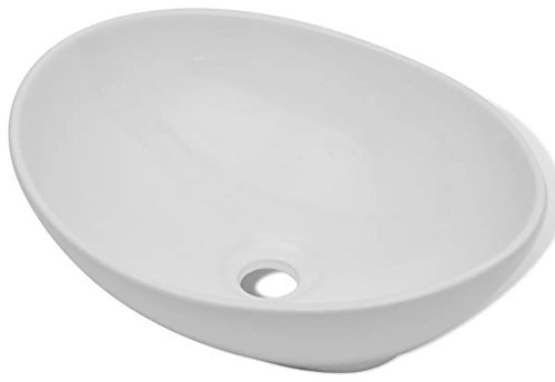 Festnight Keramik Waschbecken Handwaschbecken Waschplatz Badezimmer Aufsatzbecken Oval Geformte Becken Weiß 40 x 33 x 13,5 cm