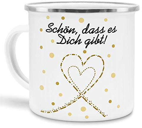 Tassendruck Liebes-Emaille mit Spruch Schön, DASS es Dich gibt - Schatz/Pärchen/Love/Glück/Emaille klein Silber