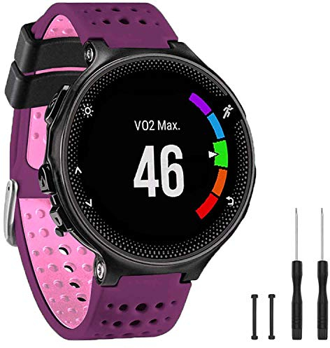 TopPerfekt Bande Compatible avec Garmin Forerunner 235, Bracelet Montre de Remplacement en Silicone Souple pour 220/230/235/620/630/735XT/235 Lite Montre Intelligente pour Femmes Hommes (Violet/Rose)