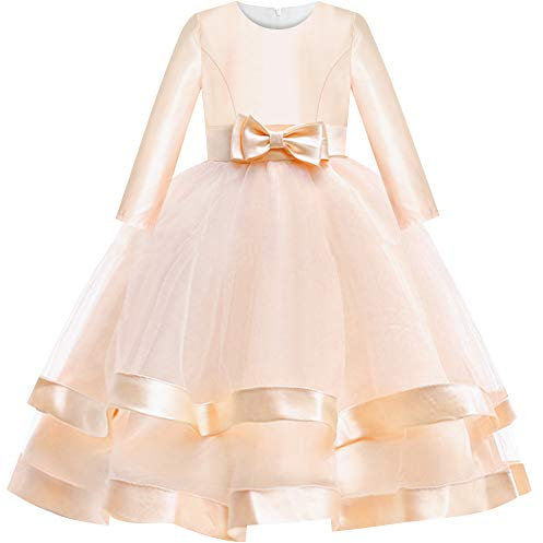 Sunny Fashion Girls Dress Long Sleeve Champagne Ball Gown Wedding Party Pageant Age 10 Years