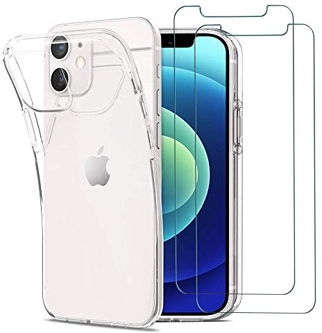 iLieber iPhone 12 Mini Hülle Panzerglas, [1 Handyhülle 2 Schutzfolie] Schutzhülle [Ultra Dünn] Folie Glas 9H Panzerglasfolie TPU Silikon Case CoverTasche Schale Transparent Crystal für iPhone 12 Mini