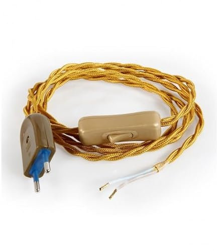 LnD Câble Électrique Torsadé Or | Prémonté avec Fiche et Interrupteur | Prêt à Installer