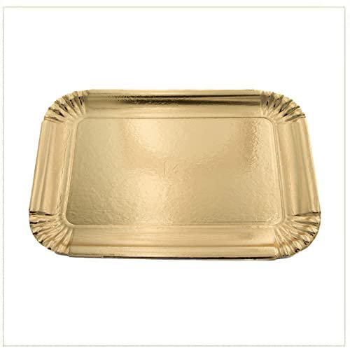 VIRSUS Vassoio/Navetta in Cartone di Colore Oro per Pasticceria disponibile in confezione da 10 kg (circa 133pz) – Formato 29,5x20,5cm Misura 4 – Vassoi Monouso per Dolci, Pasticcini, Torte