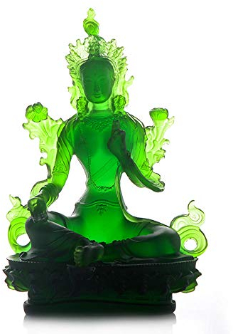 YGAKX Deko Buddha Figur für Wohnzimmer Tibetischer Buddhismus liefert Harz, um den Frieden zu halten Grüne Tara Glas Buddha Statue Tantrische Buddha Statue Dekoration Tan