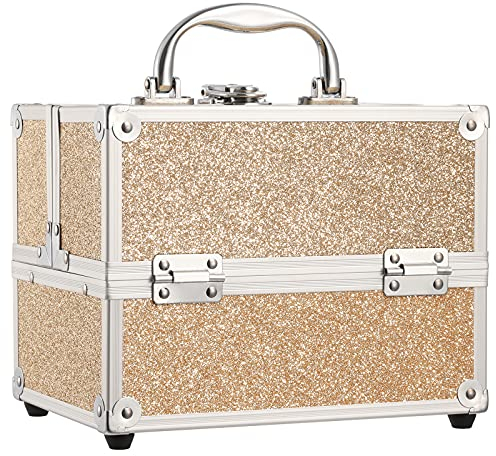Frenessa Makeup Case 4 Trays Cosmetic Box Lockable Beauty Vanity Organiser Holder Box for Gifts (Rose Gold)