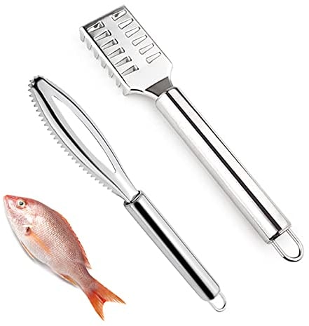 Zasjon écaille de poisson en acier inoxydable, 2 pièce ecailleur de poisson grattoir poisson professionnel conception en dents de scie pour un pelage plus rapide et plus facile des écailles de poisson