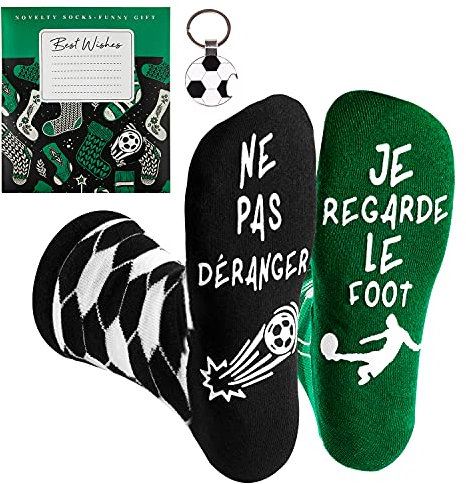 Tuopuda Chaussettes Coton Femmes Hommes Chaussettes Fantaisie Football Chaussettes Imprimé avec NE PAS DÉRANGER, JE REGARED LE FOOT Ankle Socks Drôle pour Les Amateurs de Football, français