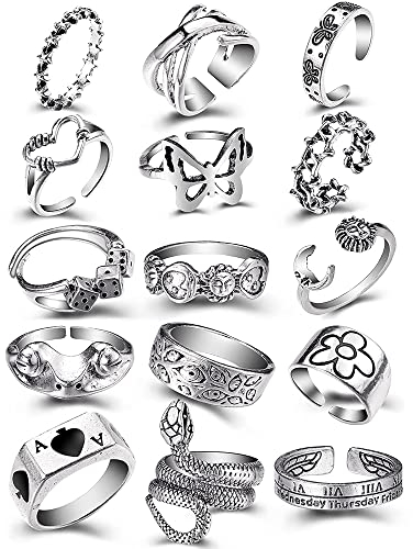 HSAJS Punk Ringe Set für Männer Frauen Schlange Offene Froschringe Knöchel Stapelringe Boho Fingerringe Einstellbare Punk Ring Set (B)