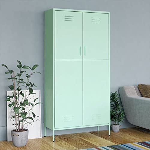 Gecheer Kleiderschrank mit 4 Verstellbare Einlegeböden Garderobenschrank Spind Umkleide Umkleidespind Stahlschrank Metallschrank Stahlspind Minzgrün 90x50x180 cm