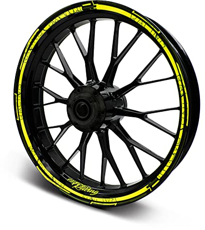 16-teiliges Set Felgenrandaufkleber Sticker für Motorrad Auto Felgen Stripes Design Komplett Set Felgenaufkleber für 15 16 17 18 19 Zoll MR018 (Neon Gelb, Glanz)