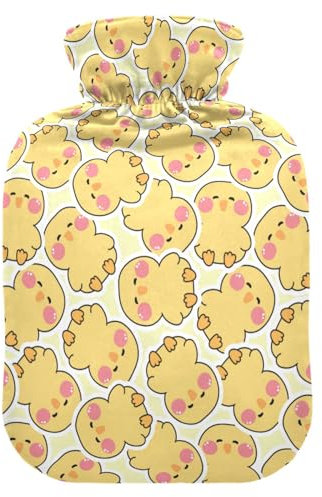 Wärmflasche, 2 l großer Wärmbeutel mit weichem Plüschbezug, auslaufsicherer Schraubstecker für Wintersport, Outdoor, Rücken, Nacken und Bein, kalte Muskelschmerzen und Krämpfe (gelbes süßes Huhn)