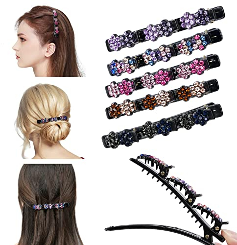URAQT Pinzas Pelo Mujer, 5pcs Pinzas Pelo Niña en Forma de Flor, Pinzas para el Pelo Trenzado con Diamantes de Imitación, Clips de Pelo Trenzado con Piedras de Cristal Brillantes