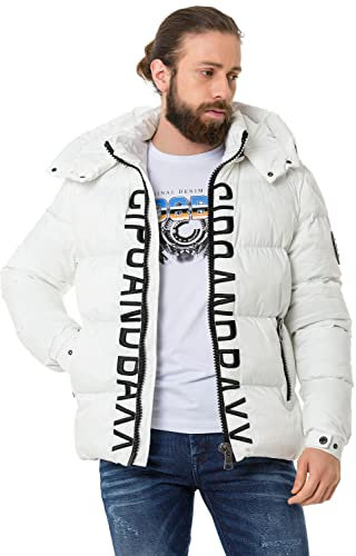 Cipo & Baxx Herren Mantel CM201 Weiß – Stylische Winterjacke im modernen Design mit warmem Innenfutter, abnehmbarer Kapuze und funktionalen Details für kalte Tage - CM201 Weiß M