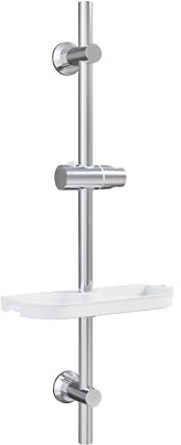 Görbach Barre de Douche 70cm avec Étagère en Acier Inoxydable, Chromé Barre de Douche avec Support Pommeau de Douche et Support de Douche Muraux Réglable Variables