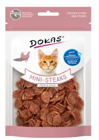 Dokas Mini-Steaks Huhn & Fisch | 25g | Katzensnack für Katzen jeden Alters | Hochwertige Zutaten können diesen Snack zu einem besonderen Genuss Machen | Als Belohnung