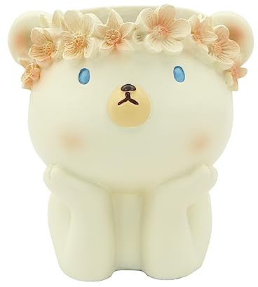Boerni Cute Resin Bear Pen Holder,Animal Flower Succulent Cactus Plant Pot Pencil Cup Pencil Holder Pot Organizer Cartoon Pen Container Makeup Brush Holder for Kid Office Desktop Stationery Gift