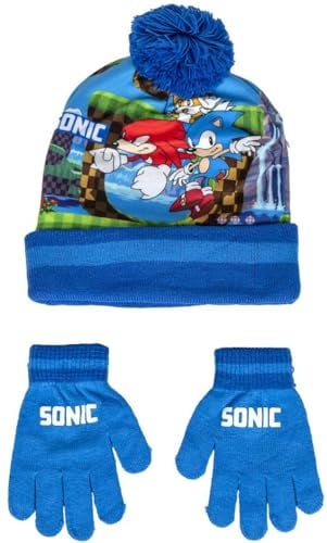 Sonic Unisex Kids Mütze und Handschuhe Set, Blau, Estándar