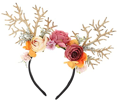 SEWACC Hirschgeweih-Blumen-Stirnband Blumenzweige Rentier-Blumen-Stirnband Feiertags-Kopfschmuck Haarschmuck Für Weihnachtsfeiern