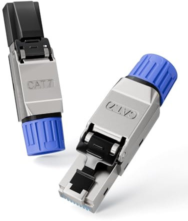 VCELINK Conector RJ45 Sin Necesidad de Herramientas, Cat7 Bañado en Oro, Blindado para Cable Ethernet Cat6A/Cat7, Paquete de 2