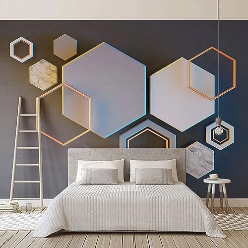 GIVLWF 3D Stereo Geometric Hexagon Mosaic Photo Wallpaper Mural, Irregular Hexagons Decoration Murals, Wall Mural for Children's Room Home Decoration 250 x 175 cm