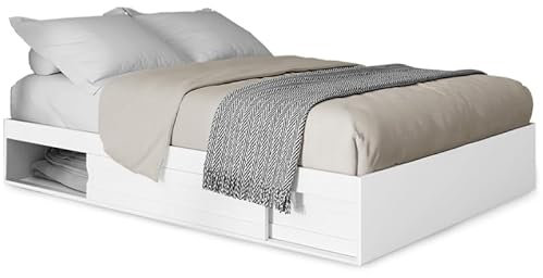 IDMarket - Cadre de lit Double Salem avec rangements et sommier 140 x 190 cm Blanc