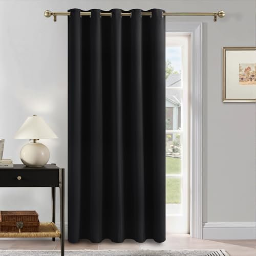 PONY DANCE Door Curtain Thermal - 1 Panel Blackout Curtains for Living Room Bedroom Kitchen Privacy Screen Heat Cold Insulated, 66 inch Width x 84 inch Drop, Black