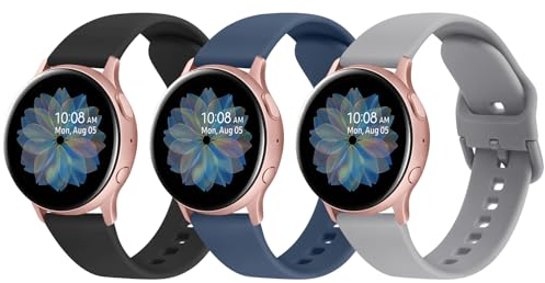 Tobfit 3Pack für Samsung Galaxy Watch Active 2 40mm 44mm Armband Damen Herren,Silikon Ersatzarmbänder für Samsung Galaxy Watch Active 40mm 44mm(Schwarz/Navy blau/Grau)