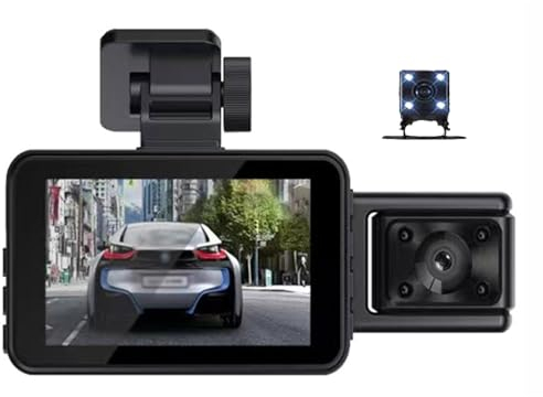 Shkalacar 3 Kameras Dashcam, Autokamera Video Recorder mit WiFi Verbindung, Loop Aufnahme, 24 Stunden Parküberwachung, Unterstützt 128GB Max Weitwinkel Autokamera
