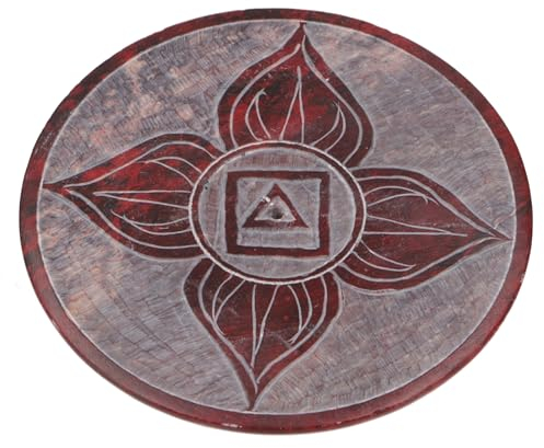 GURU SHOP Indischer Räucherstäbchenhalter Ø 7,5 cm aus Speckstein, Chakra Untersetzer - Maladhara