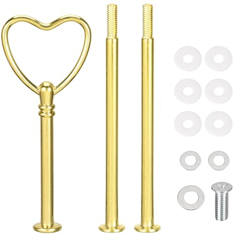 sourcing map 1 Set Cake Tray Stand Handle Cupcake Dessert Plate Hardware Fitting Holder Rod Stand Handle for Cake Stand Wedding Party, 3-Tiers Heart Gold
