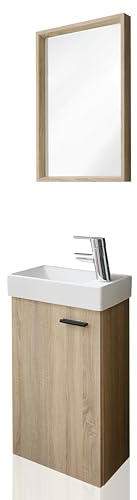 Aileenstore Gäste WC Badmöbel Set Waschbecken mit Unterschrank klein Keramikbecken (Sonoma Eiche)