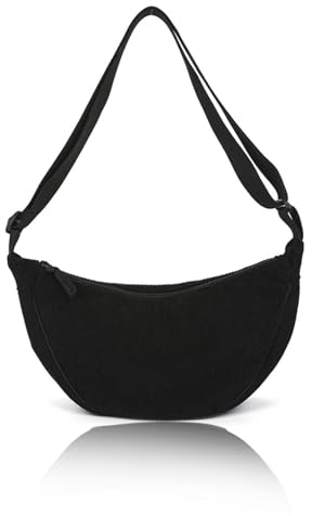 Landrain Bauchtasche Cord damen Verstellbarer Schultergurt, Half Moon Bag Damen, Halbmond Tasche