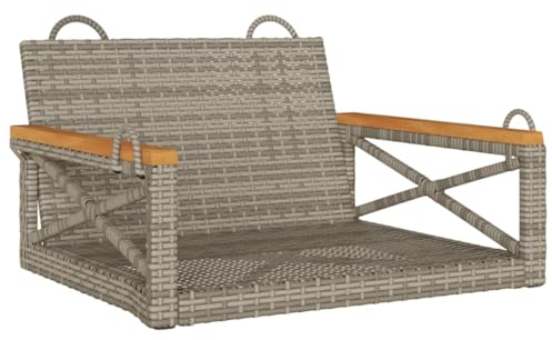 vidaXL Hängesessel, Hängebank mit Befestigungsringen, Hängeschaukel für Außenbereich, Schaukelbank Gartenschaukel, Modern, Grau Poly Rattan