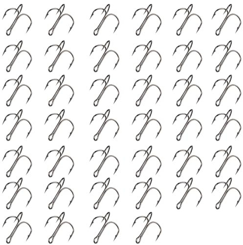 Leliafleury 40Pcs Fishing Treble Hooks Carbon Steel Triple Fishing Hooks for Saltwater Freshwater (8#)