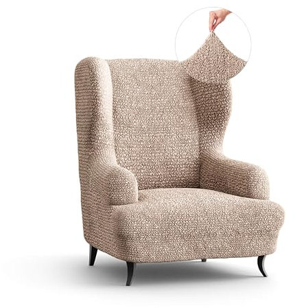 PAULATO - Sesselbezug Stretch für Ohrensessel Sessel, Mikrofasergewebe, Kratzfest, maschinenwaschbar, patentierte WavyTech-Technologie - Made in Italy - Taupe