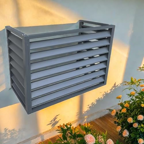 MMleYN Sichtschutzzaun Für Klimaanlagen, Mini-Split-Zaun Für Klimaanlagen, Sichtschutzzaun Mit Aluminium-Rollläden, Abdeckung Für Außenklimaanlagen, Geeignet Für Innenhöfe Und Den Außenbereich(Gris,1.