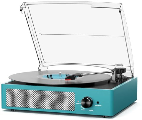 Giradischi Bluetooth Portatile a Tre Velocità (33 1/3, 45 E 78 Giri), Vintage Vinile Giradischi con Altoparlanti Stereo Integrati, Supporta uscita RCA/Jack per cuffie Mare Blu
