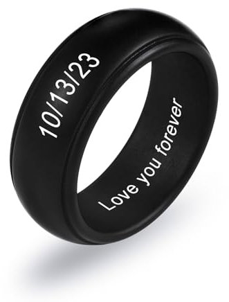 INBLUE Personalisierte Silikon Ringe für Paare Seine und Ihre Hochzeit Ringe Set Gravierte Text/Symbol Hochzeit Band Versprechen Ringe Geschenk für Ehemann Ehefrau (Stil A)