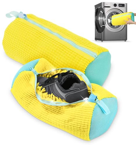 Bolsa para lavar zapatos para lavadora, Bolsa de Lavado de Zapatos, bolsa lavadora zapatillas, laundry shoe bag, Reutilizables Bolsa Lavadora Zapatillas, para Lavadora y Secadora (Amarillo 2pcs)