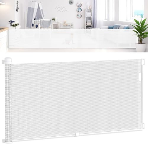 YUENFONG Treppenschutzgitter Ausziehbar Türschutzgitter, 0-300 cm Absperrgitter Schutzgitter Baby Kindergitter, Treppenschutz Treppenschutzrollo Türgitter Einziehbares Tür, Weiß