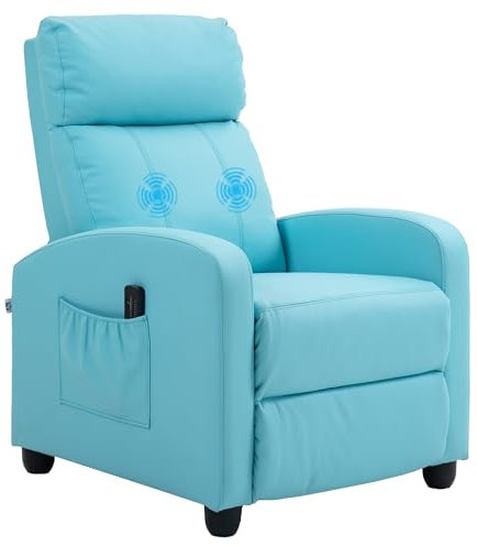 HOMCOM Poltrona Relax Massaggiante con 8 Modalità e 5 Intensità, Poltrona Reclinabile con Poggiapiedi e Telecomando, Pelle PU - 68x88x98 cm, Azzurro