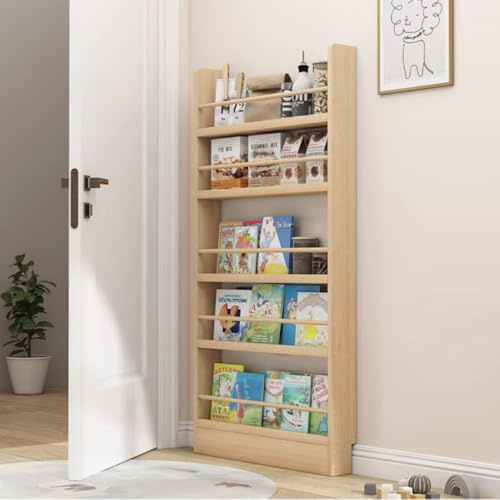 Eqvexd Bibliothèque étroite derrière la Porte, étagère Murale pour Livres, étagère en Bois, étagère Murale avec Crochets, Organisateur de Livres, Gain de Place,50 * 10 * 143cm/19.6 * 3.9 * 56.3in