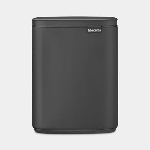 Brabantia Bo Waste Bin 7L | Compact Rectangular Rubbish Bin with Soft-Close Lid, Removable Inner Bucket | Wall-Mountable or Freestanding Design for Bathroom, Kitchen, or Office | Mineral Infinite Grey