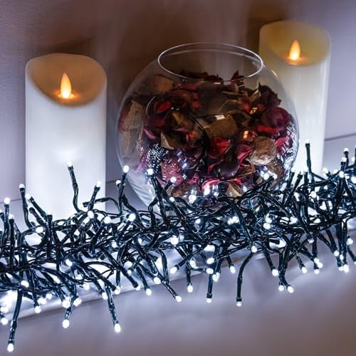 White LED Multi-Function Christmas Cluster Lights with Green Cable (480 Bulbs)