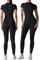 SEAUR Yoga Overall Damen Lang Sport Jumpsuit Bodycon Kurzarm Einteiler Strampler 1/2 Zip Bodysuit Eng für Gym Fitness Jogging - M