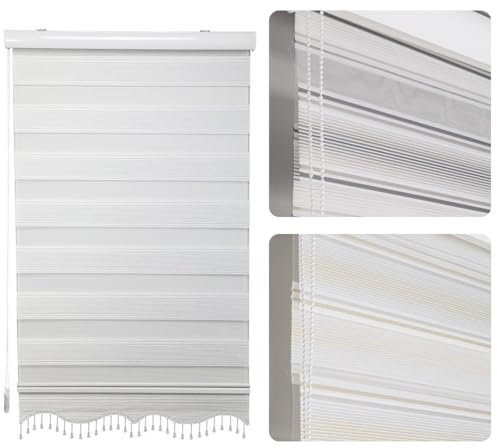 Double Roller blind Duorollo with Cassette and Pearls in White, Grey, Gold Height: 200 cm (Grau, 180 x 200 cm (Breite x Höhe))
