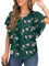 QIXING Womens Summer Blouses Casual Ruffle Sleeve Loose Round Neck Chiffon Flowy Ladies Tops Tunic for Women UK (Blackish Green Lily, XL)