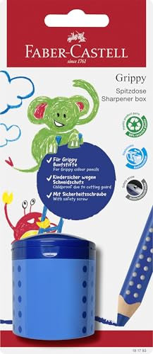 FABER-CASTELL 181793 - Spitzdose Grippy mit Schneidschutz, blauer Anspitzer mit Behälter